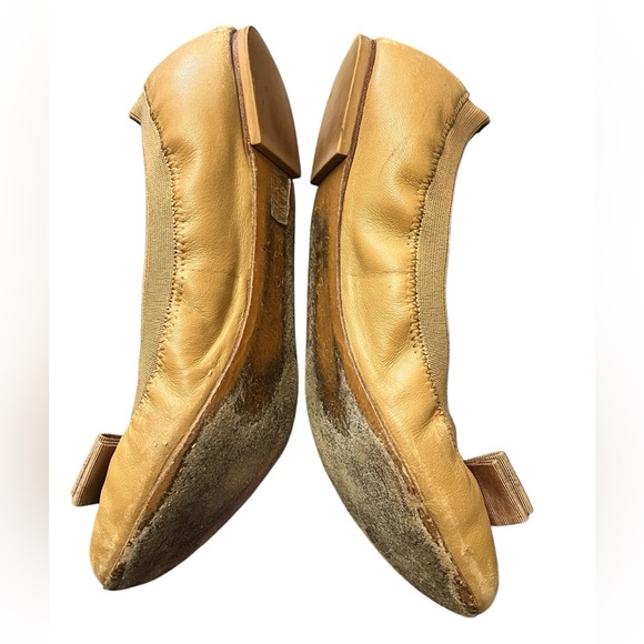 Tory Burch Brown Leather Bow Scrunch Ballet Flats Size 10 - Picture 3 of 11